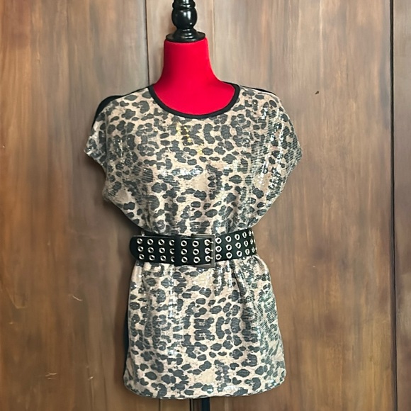 Newport News Tops - Clearly Leopard Sequined Tunic M